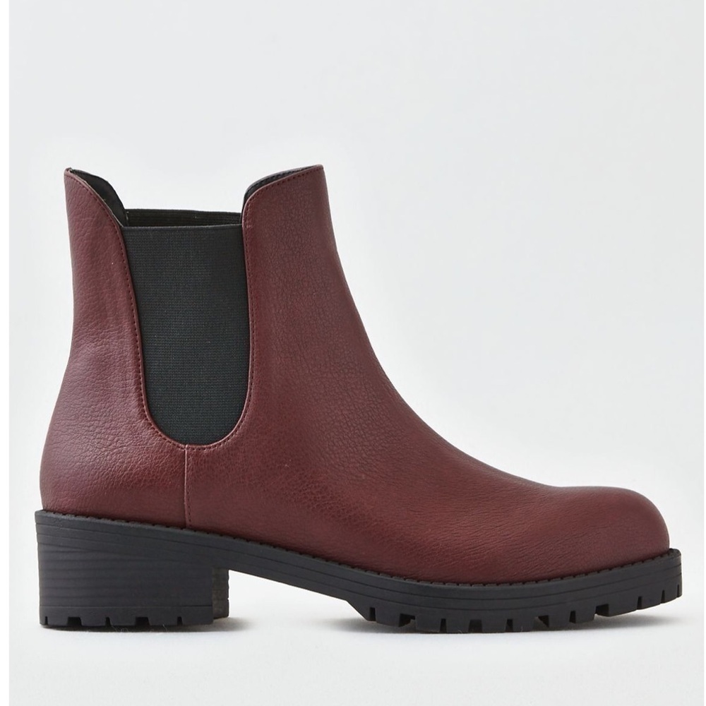 Burgundy and black AE booties